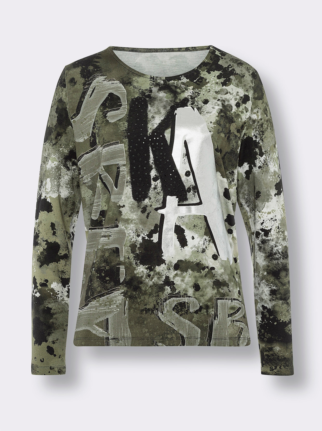 heine Shirt met lange mouwen - kaki/zwart bedrukt
