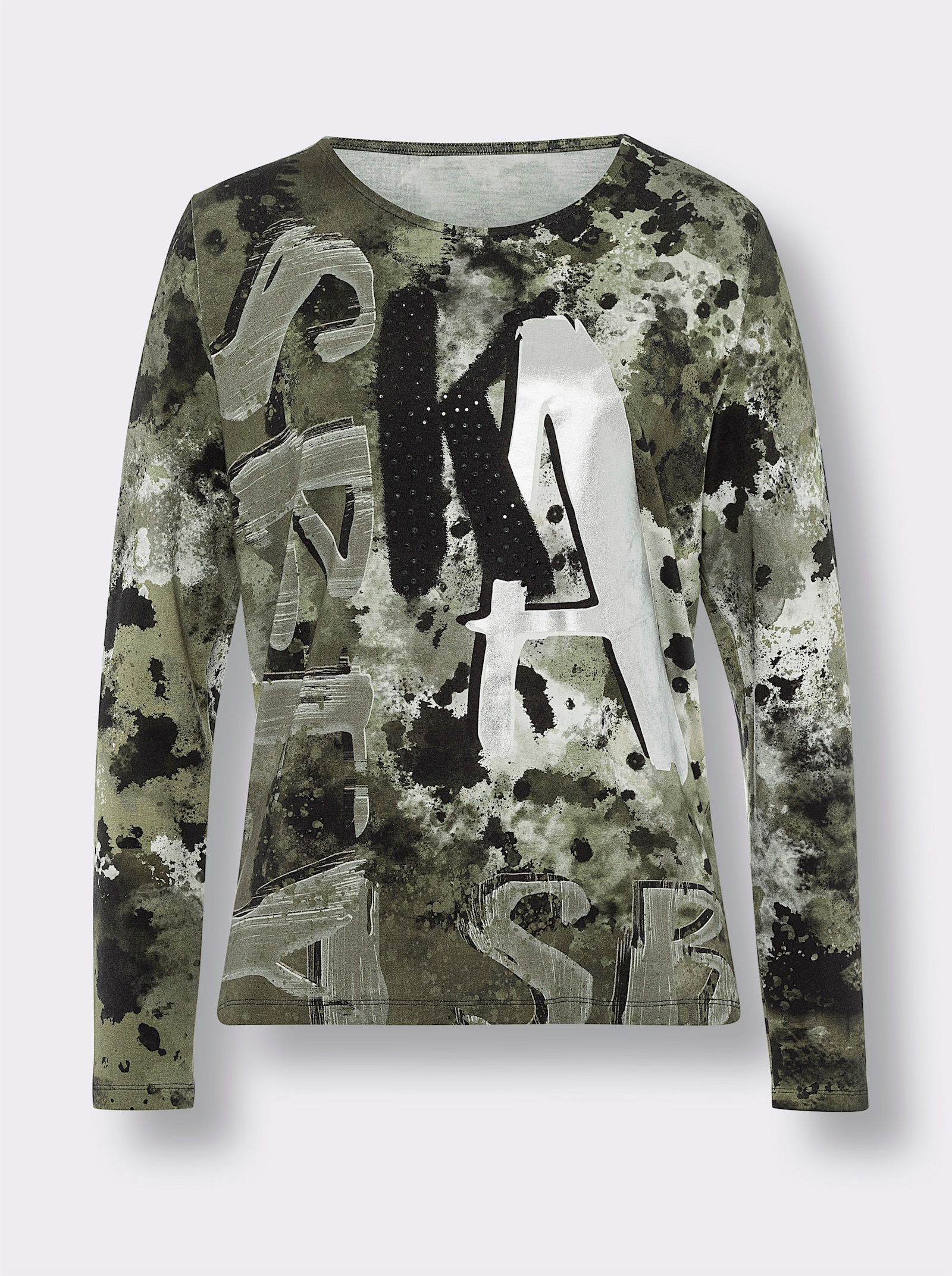 heine T-shirt à manches longues avec imprimé feuille - kaki-noir imprimé