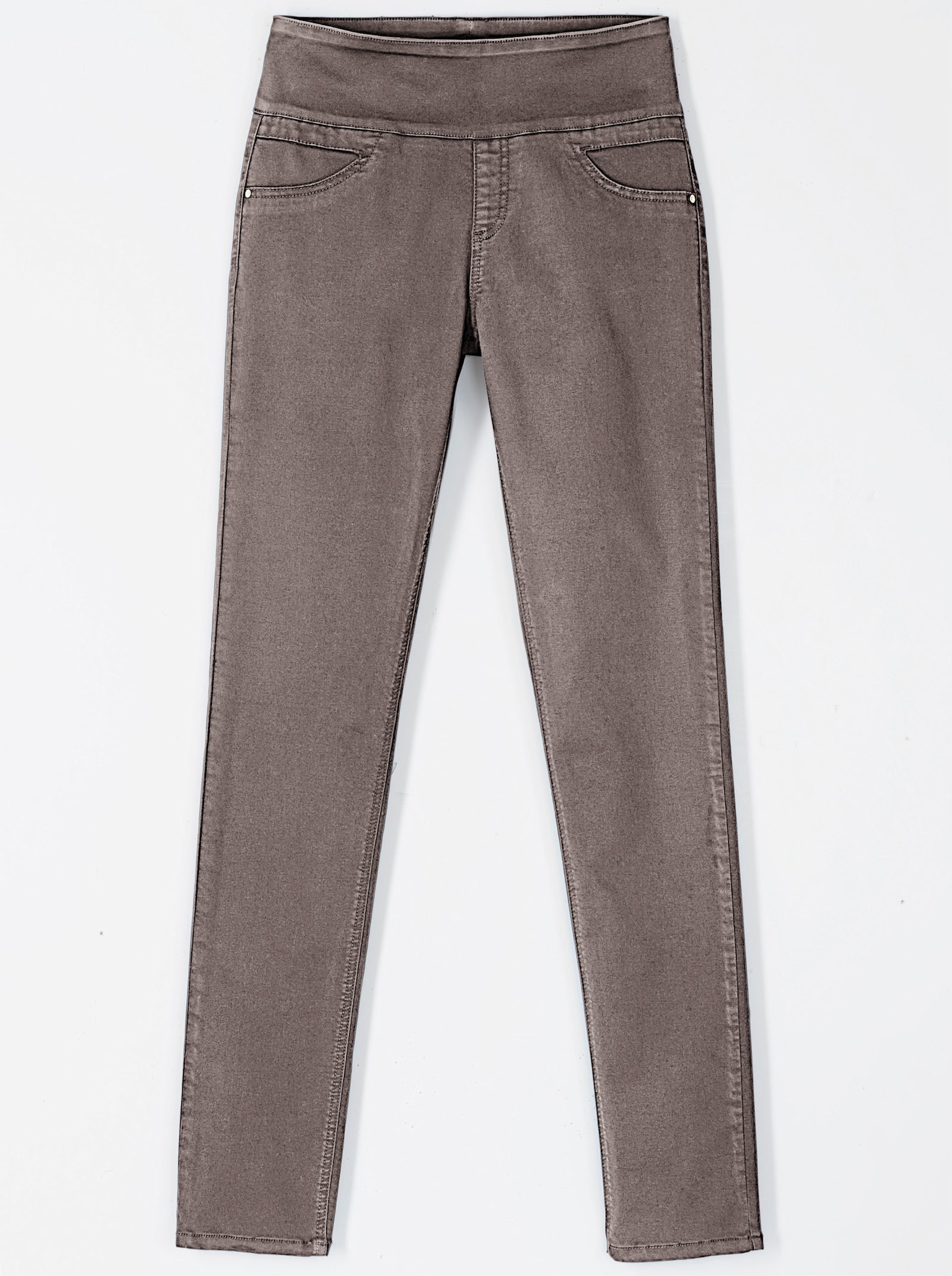 Schlupfhose mit hohem Dehnbund - dunkeltaupe