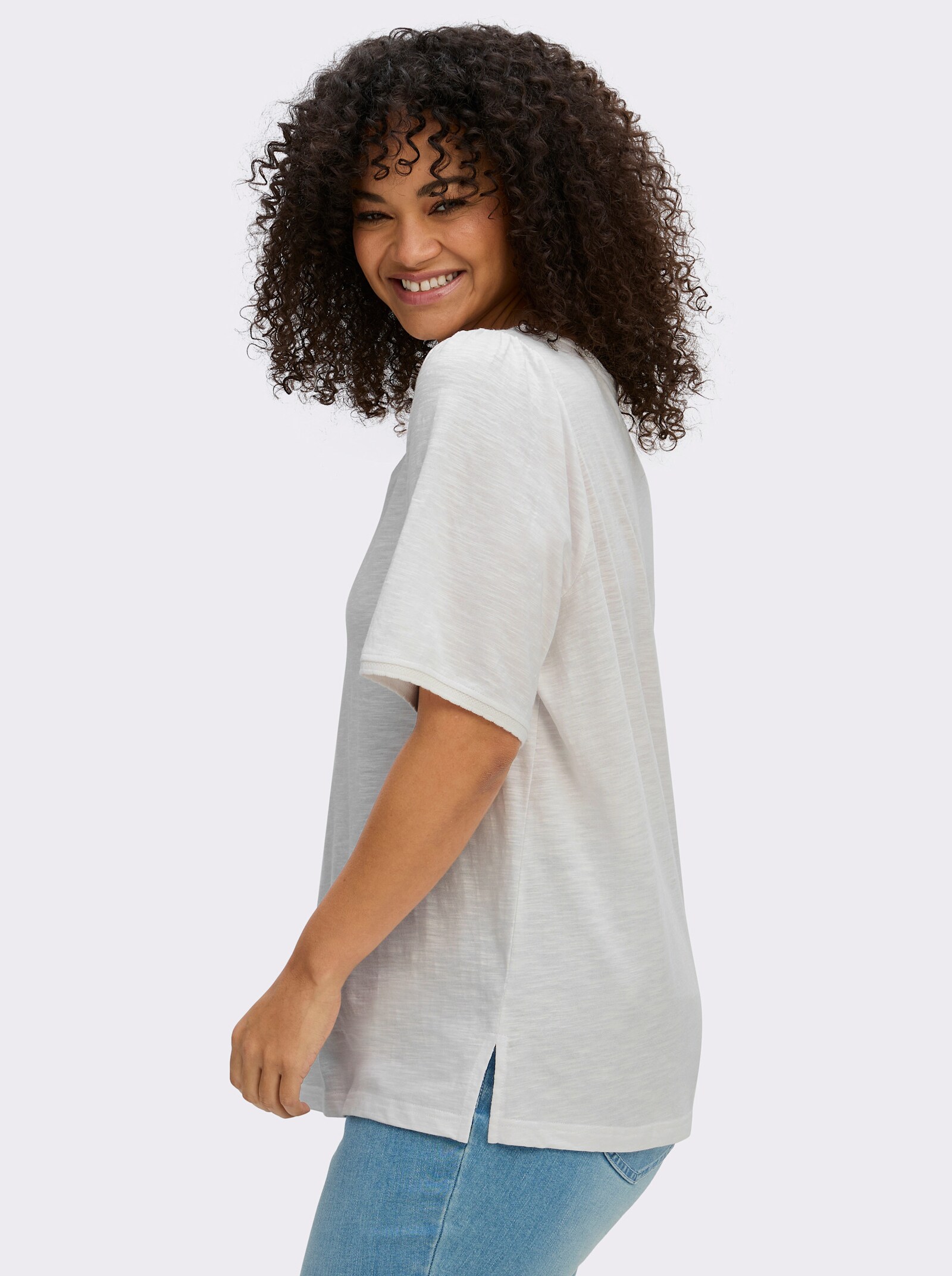 sheego Rundhalsshirt in Flammgarn-Struktur - ecru