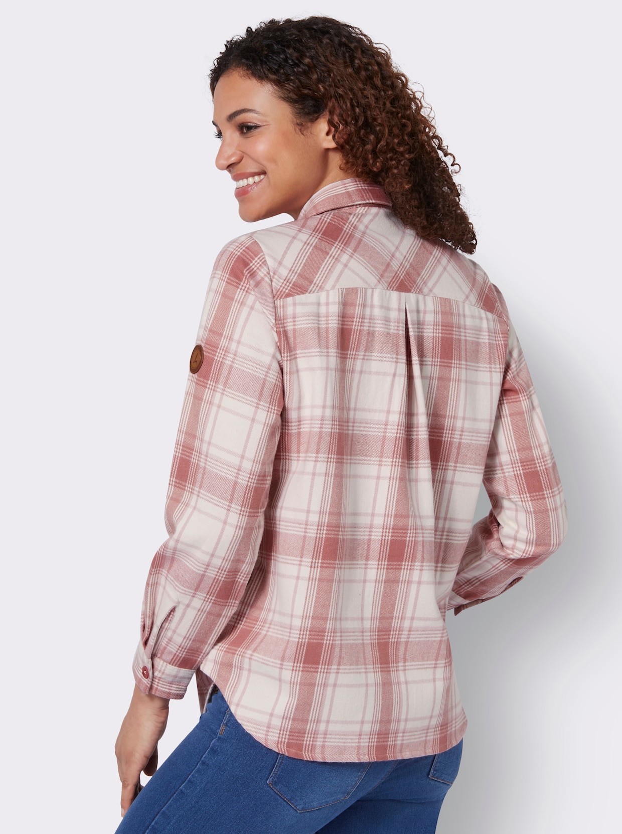 Flanellbluse - rosenholz-champagner-kariert