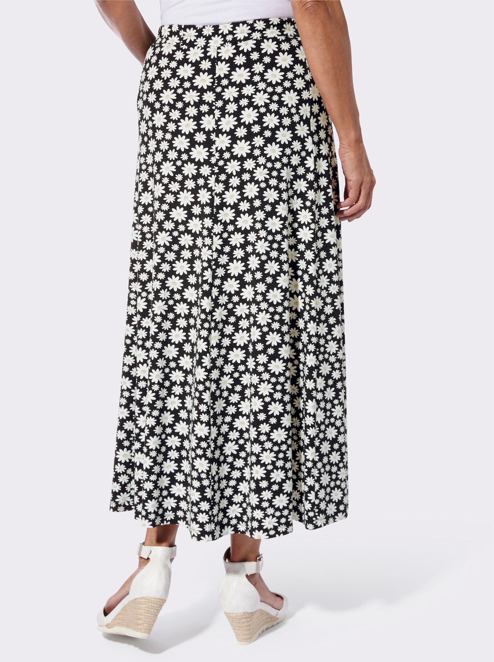 Jerseyrock in fließender Qualität - schwarz-ecru-bedruckt