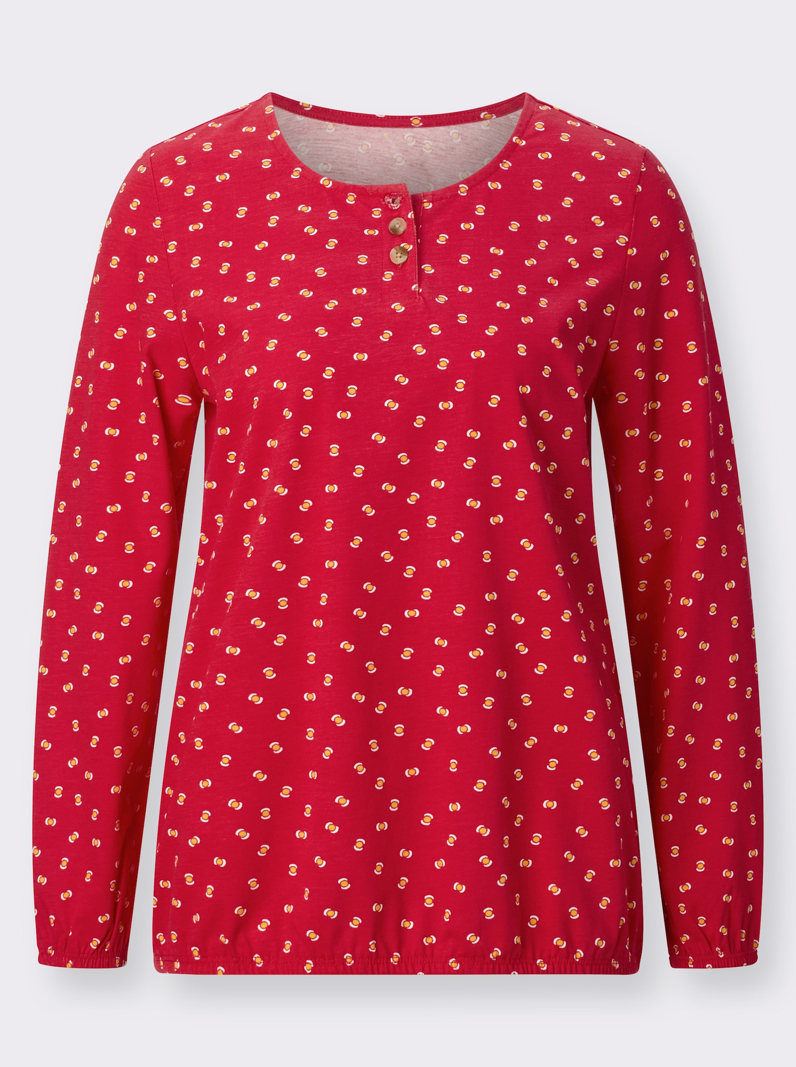 Langarmshirt mit elastischen Abschlüssen - rot-ocker-bedruckt