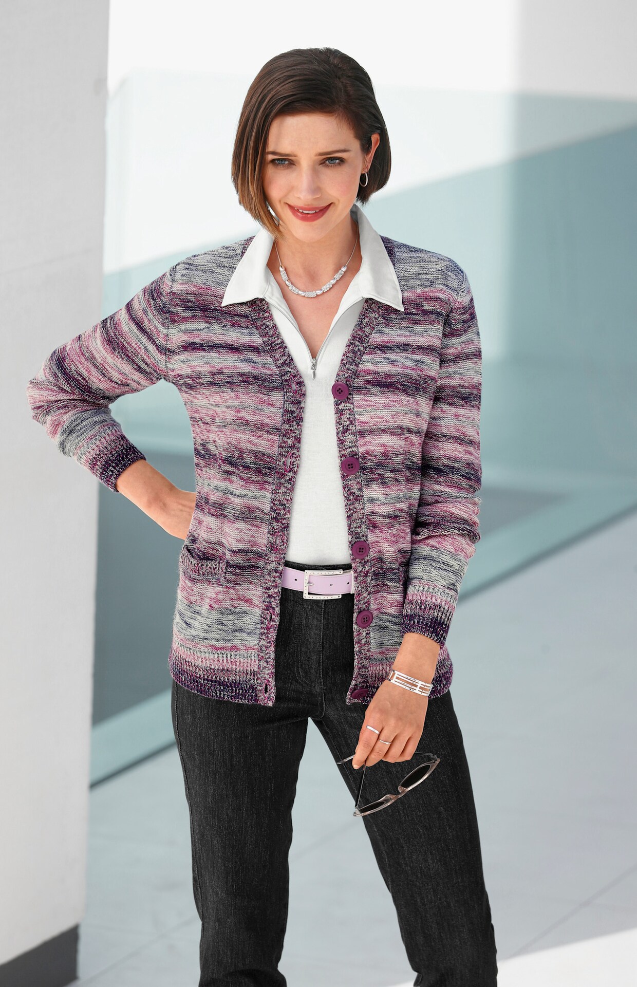 Strickjacke - fuchsia-meliert