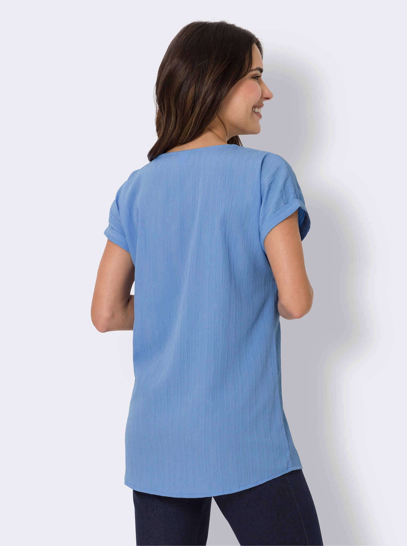 Lang shirt van gestructureerde crêpe - hemelsblauw