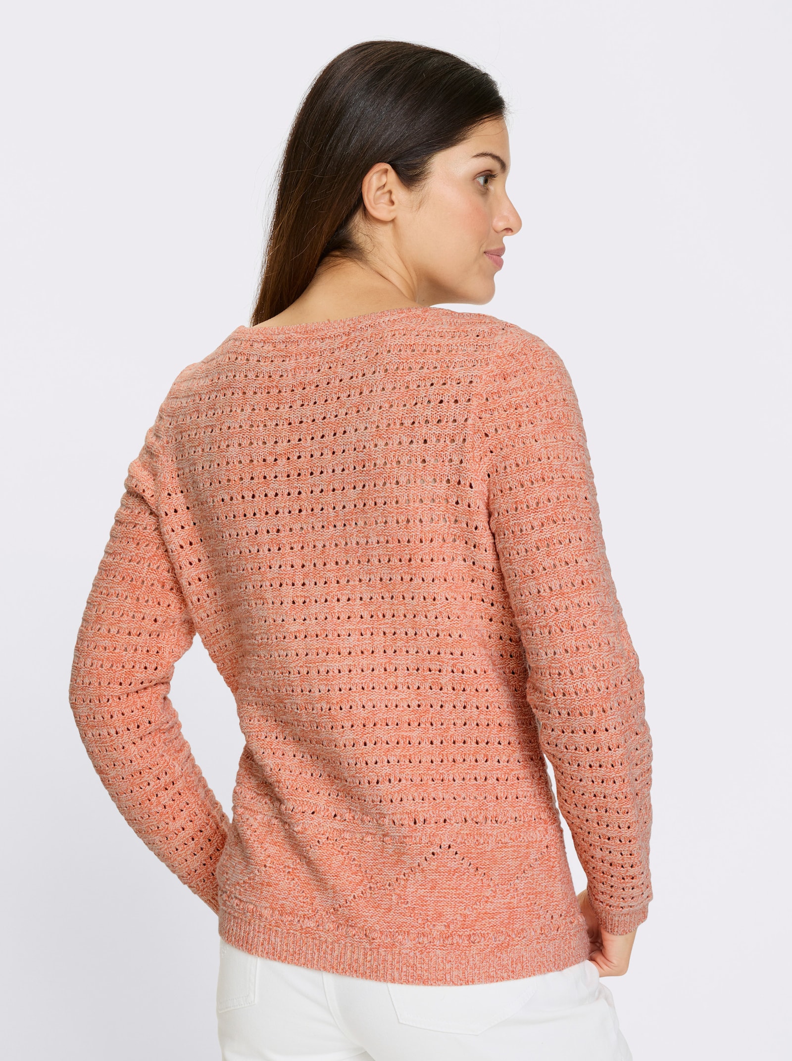 Ajourpullover in gemêleerde look - apricot/ecru gemêleerd