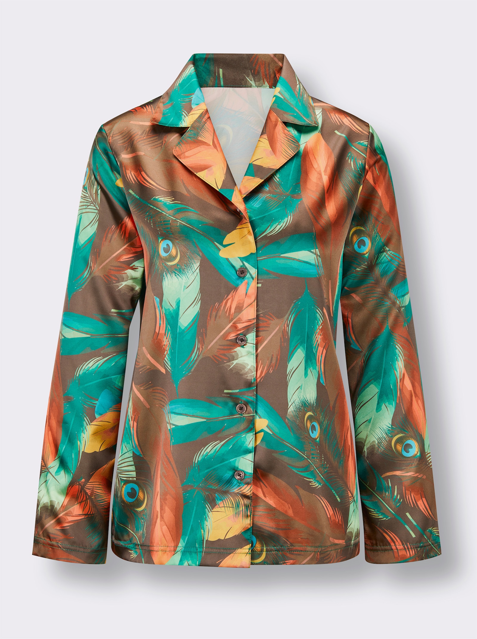 wäschepur Pyjama aus Satin - apfel-orange-bedruckt