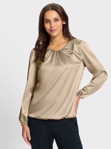 Satinbluse mit Raffungen - beige