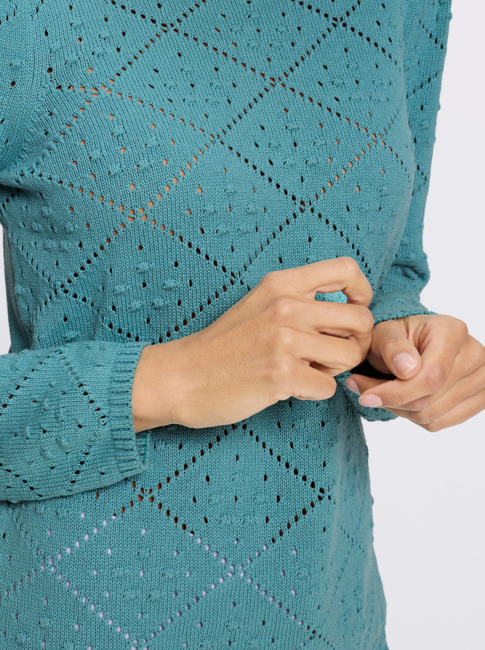 Langarm-Pullover mit glattem Rückenteil - ozean