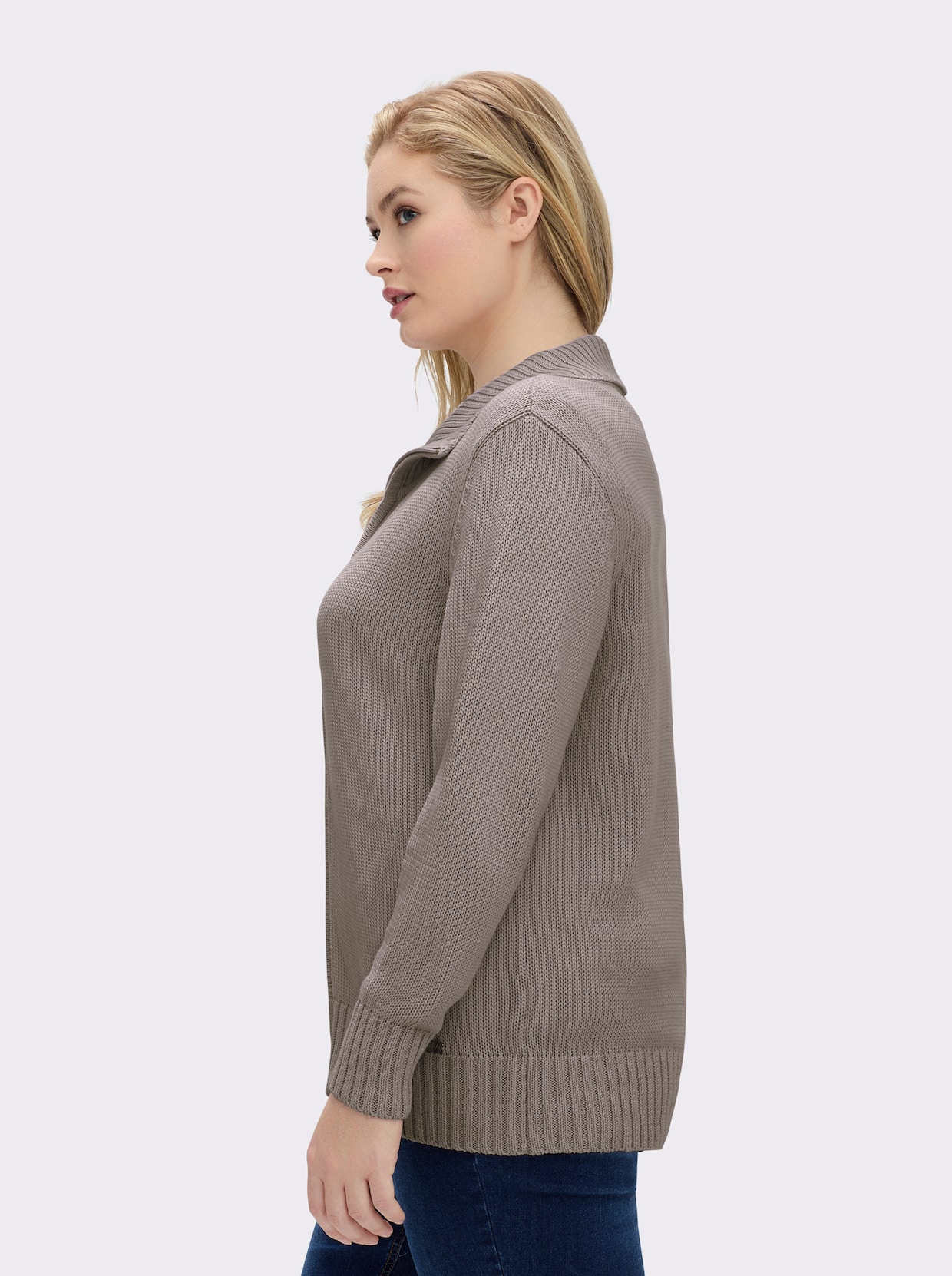 Strickjacke mit 2-Wege-Reißverschluss - taupe-meliert
