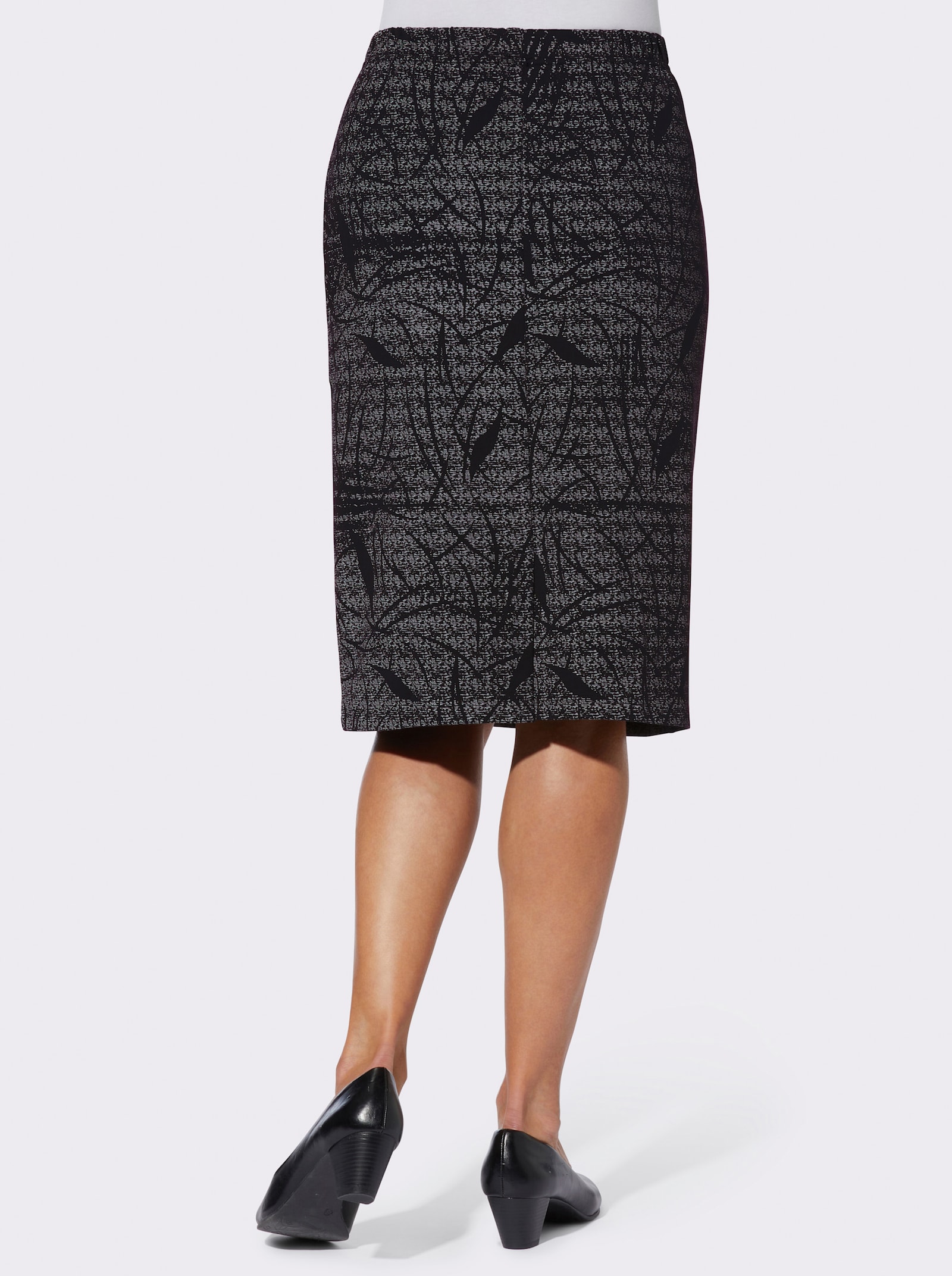 Trikåkjol med sprund - stengrå-svart-mönstrad