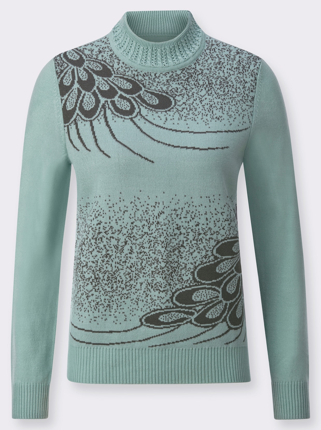 Stehkragenpullover - kalkmint-gemustert
