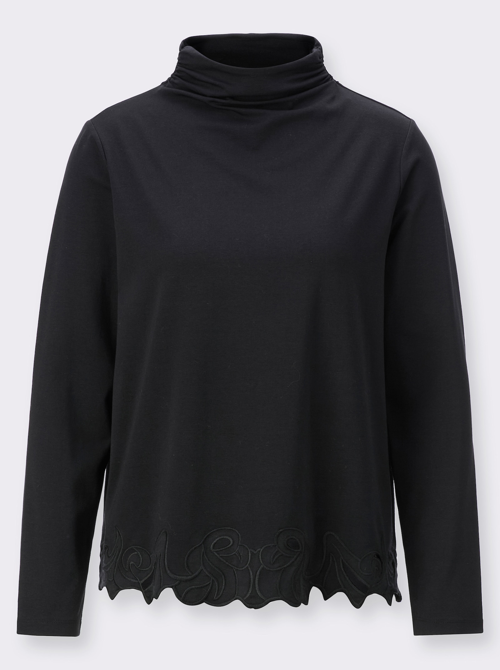 Langarmshirt mit Spitze am Saum - schwarz