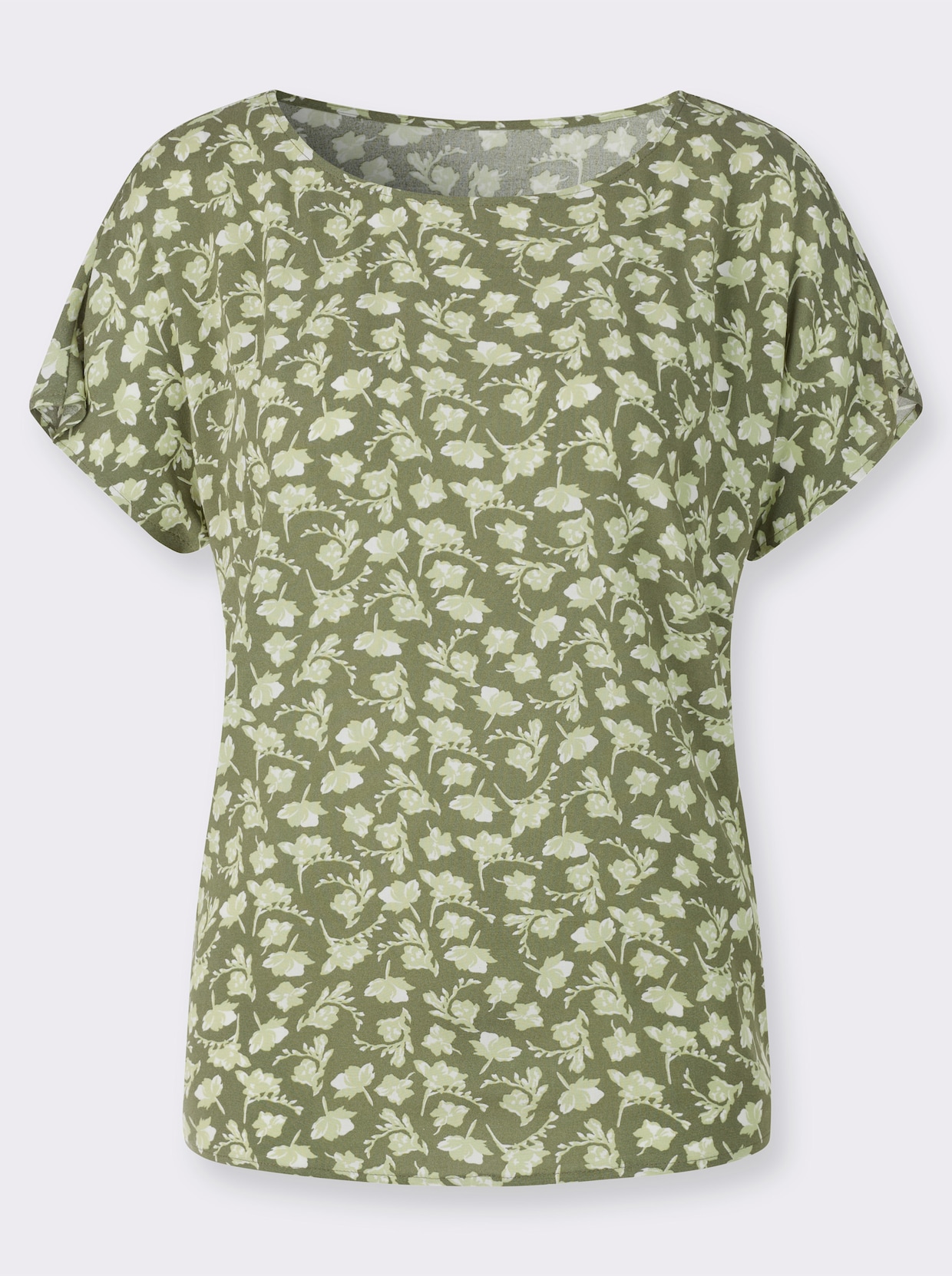 Blusenshirt - khaki-weiß-bedruckt