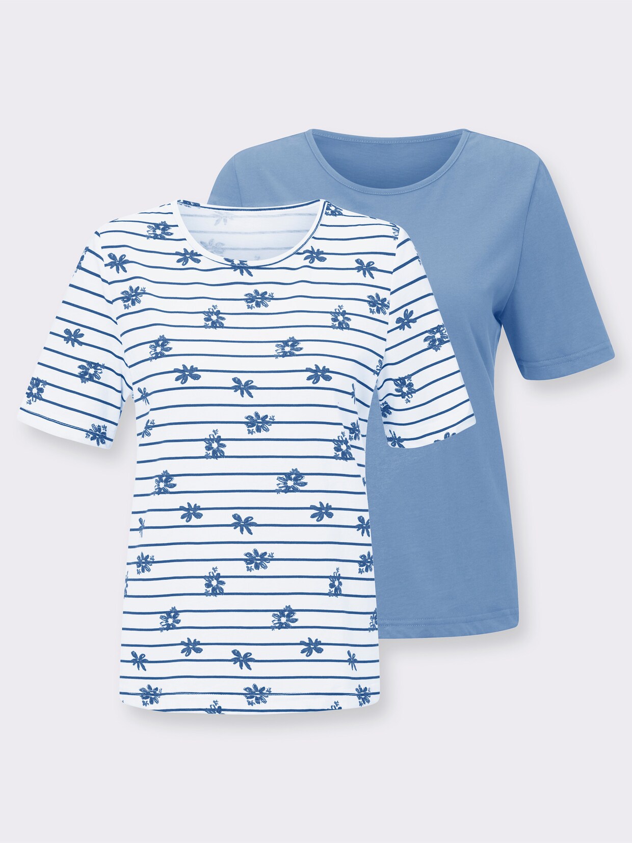 Kurzarmshirt - weiß-royalblau-bedruckt + himmelblau