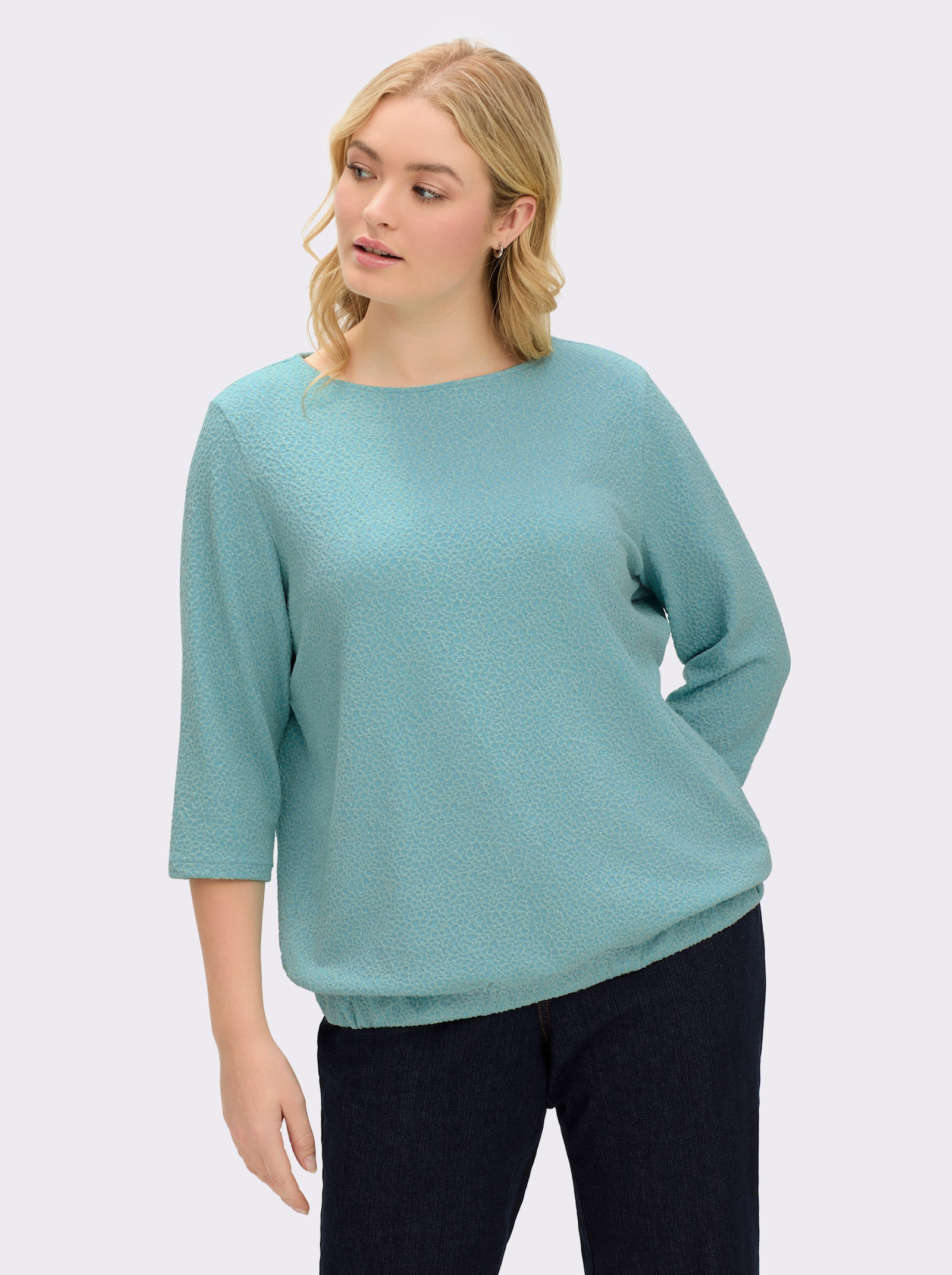 sheego Sweatshirts met effectgaren en 3/4-mouwen - mint gedessineerd