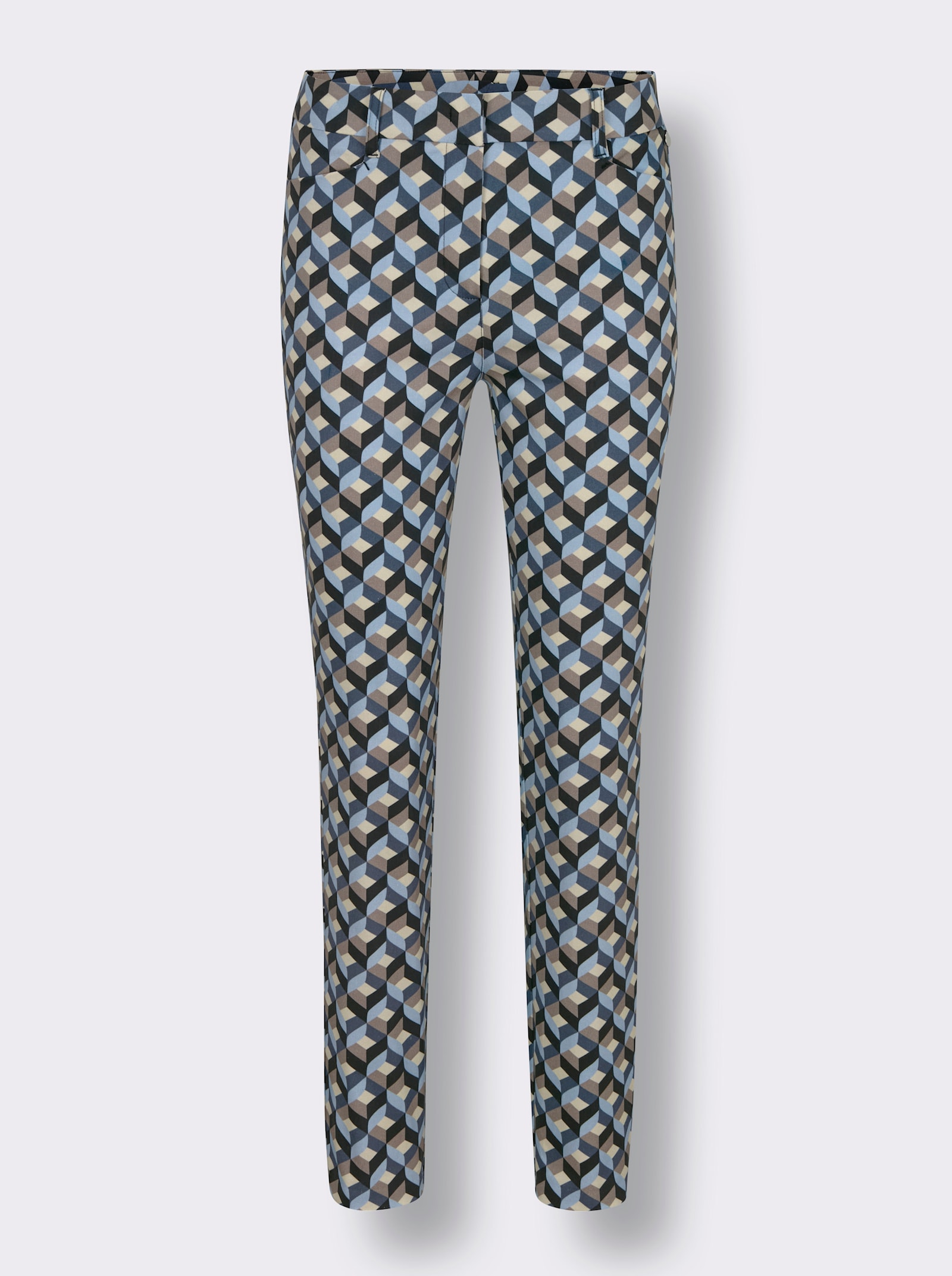 CREATION L PREMIUM Hose in verkürzter Form - bleu-taupe-bedruckt