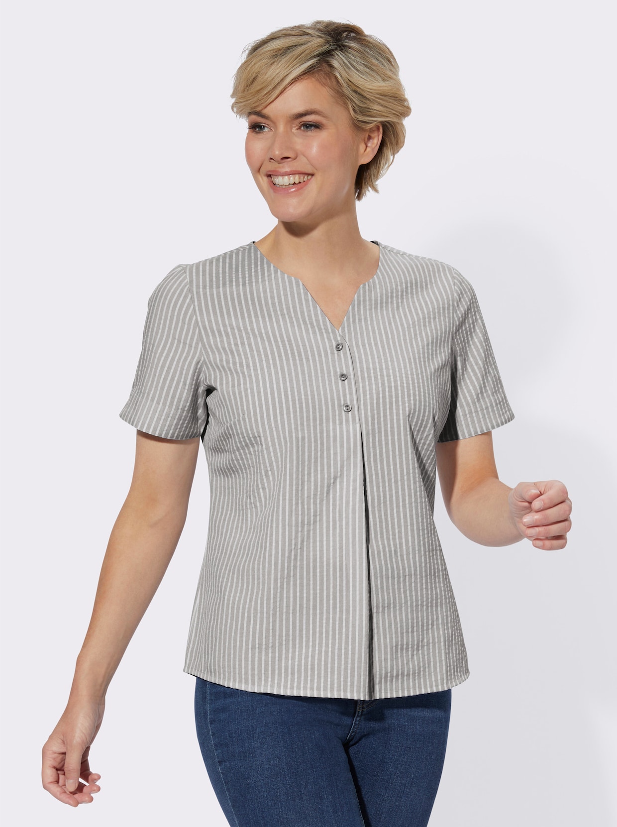 Bluse - taupe-weiß-gestreift