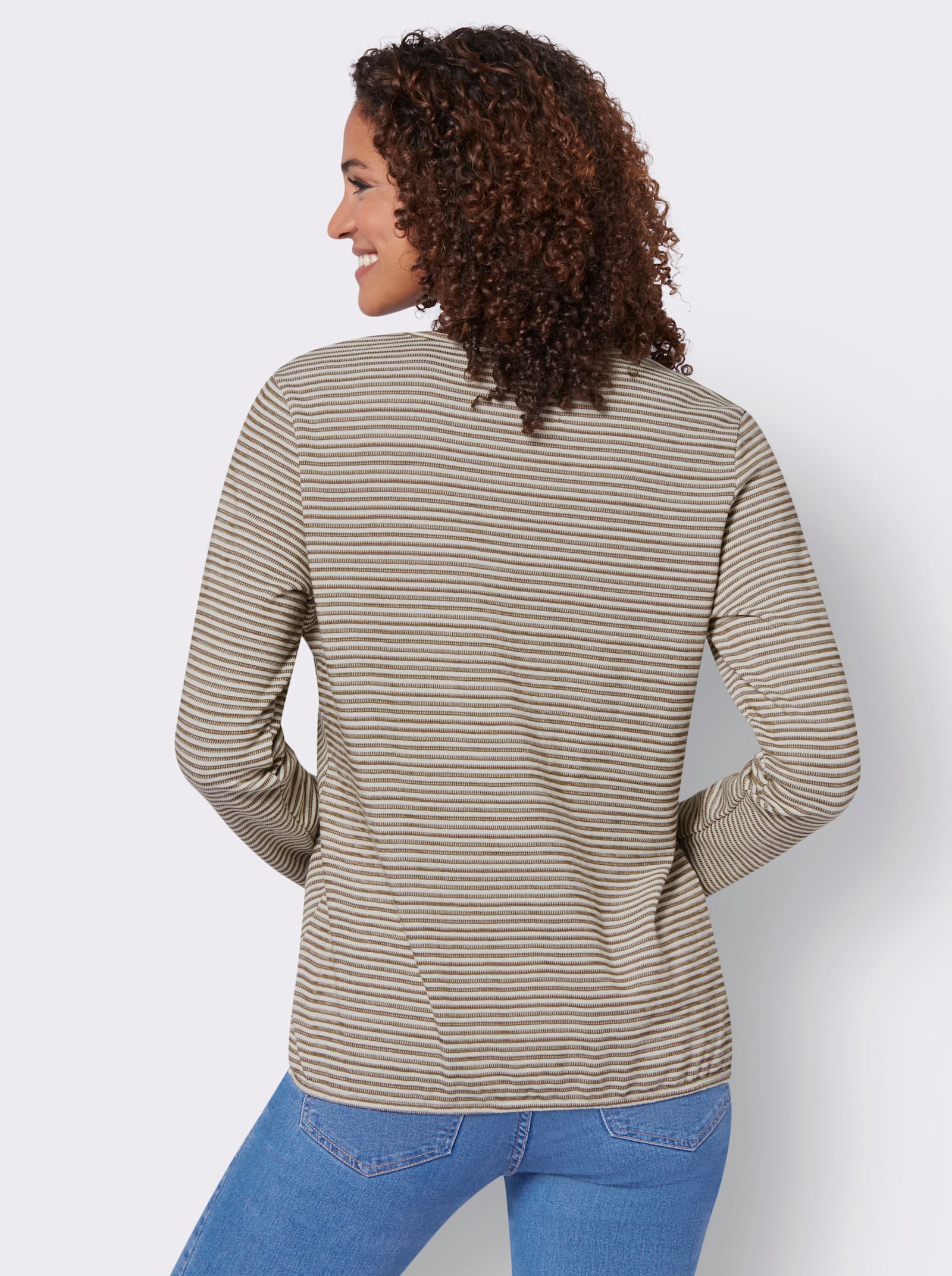 Langarmshirt mit elastischem Saum - braun-ecru-gemustert