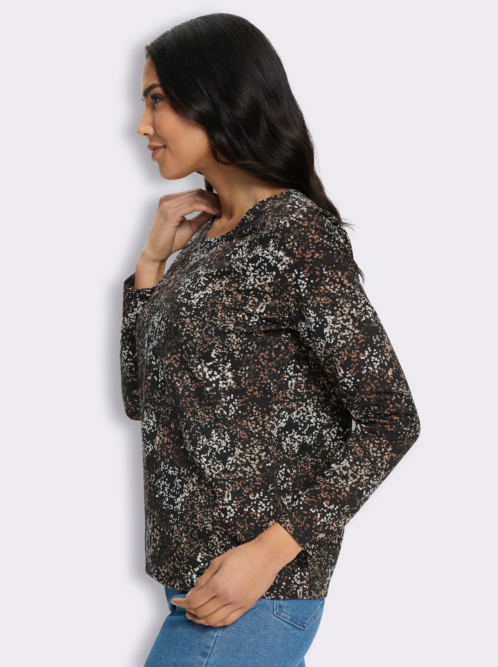 Langarmshirt mit Print - schwarz-beige-bedruckt
