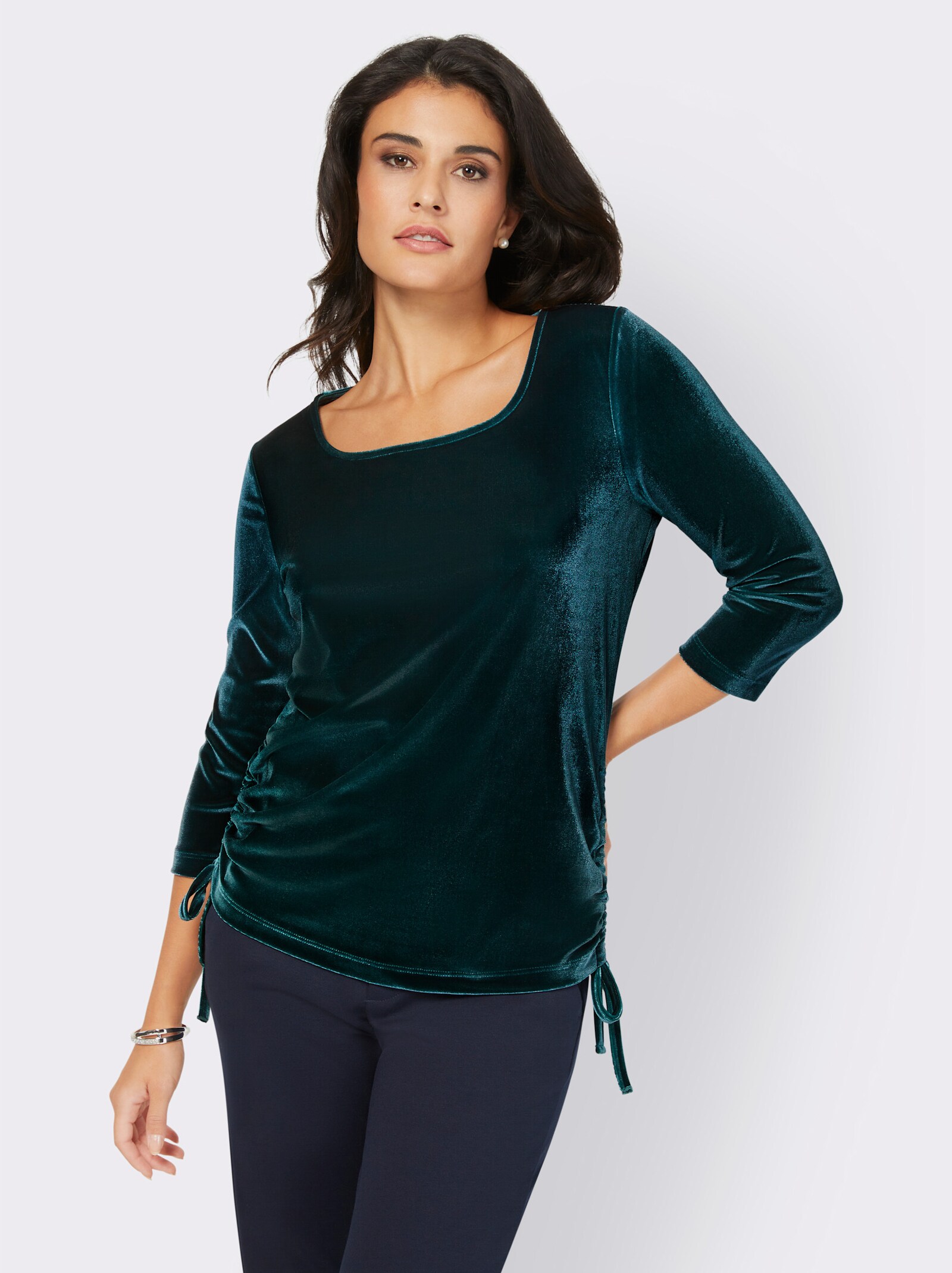 3/4-Arm-Shirt in Samt-Qualität - petrol