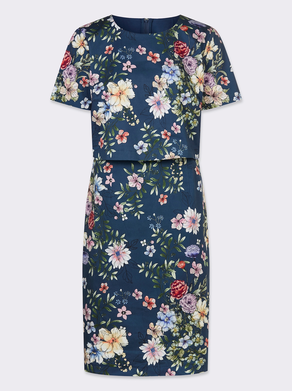 Druckkleid - dunkelblau-orchidee-bedruckt