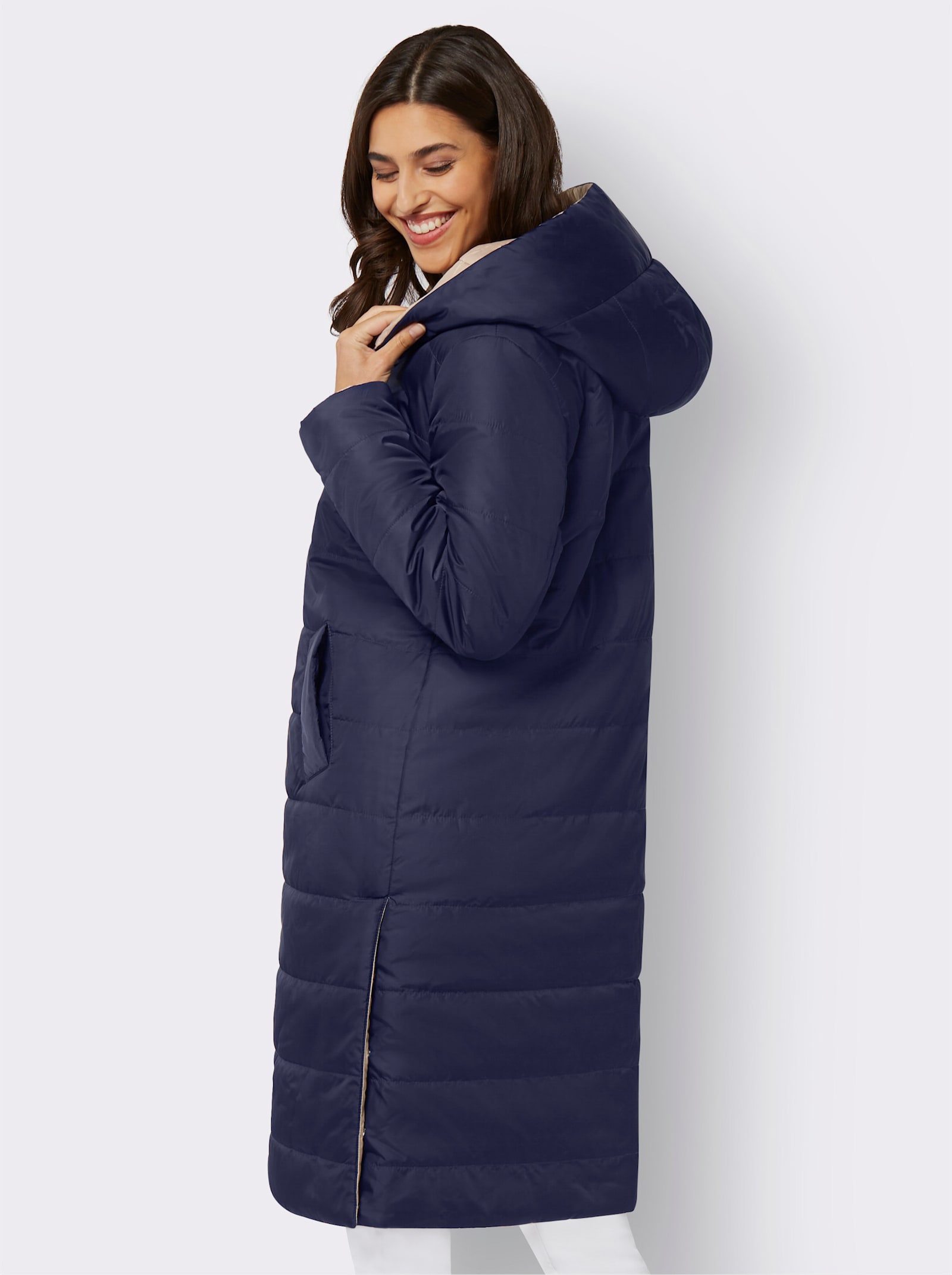 Steppmantel zum Wenden, wattiert - marine-beige