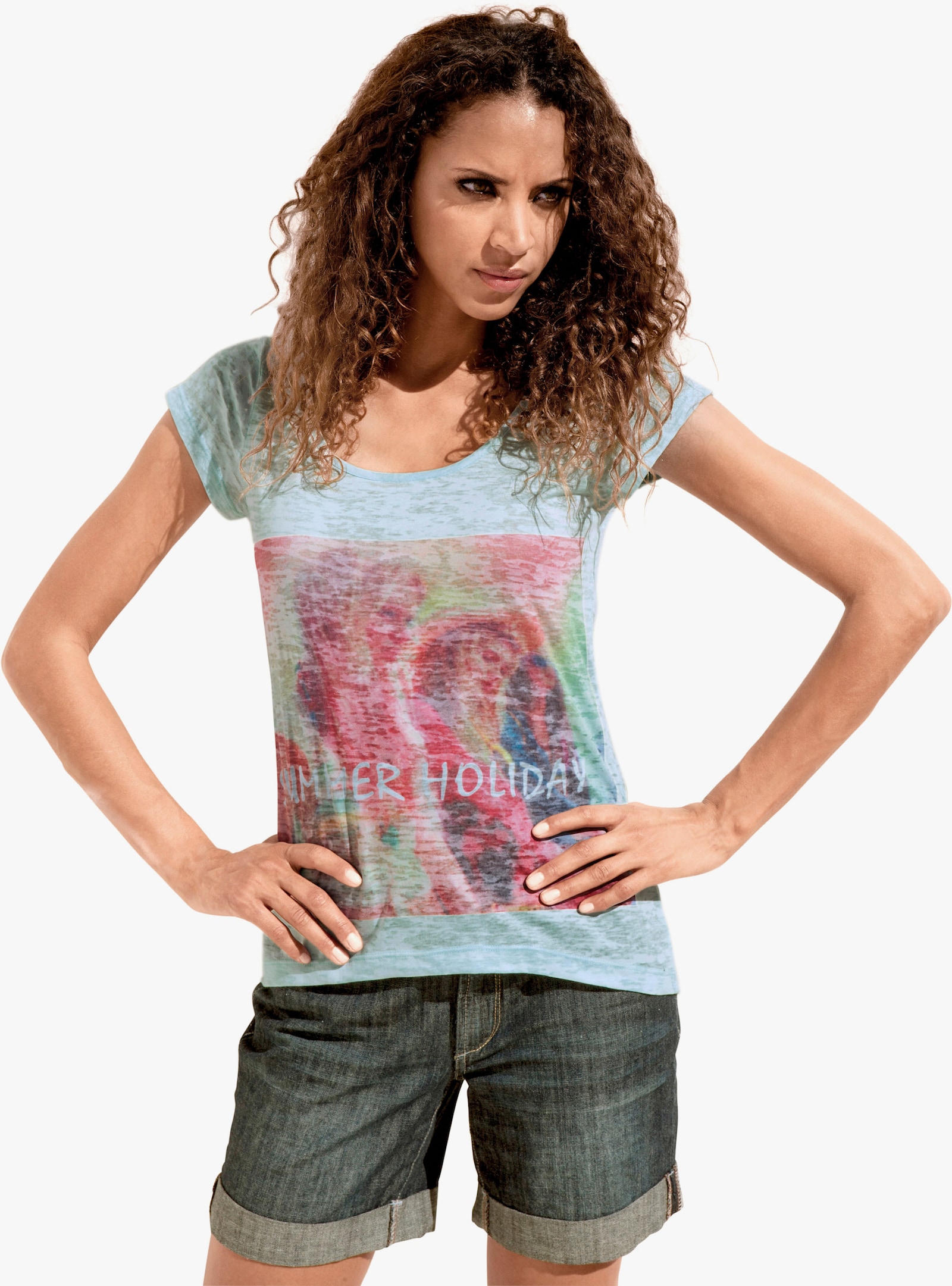 heine Kurzarmshirt mit figurbetontem Schnitt - bunt