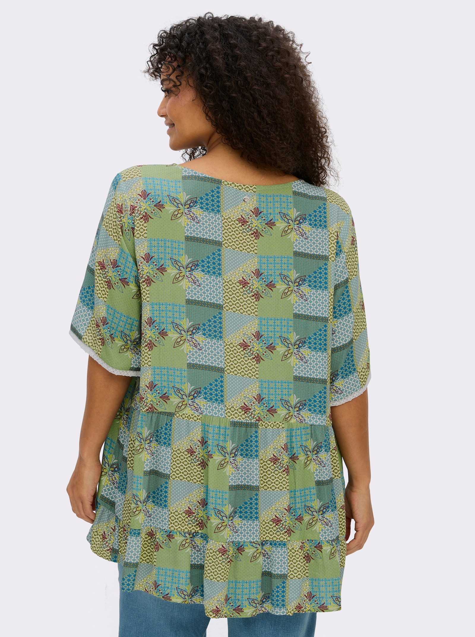 sheego Tunika mit Knopfleiste und Alloverdruck - ecru-pistazie-bedruckt