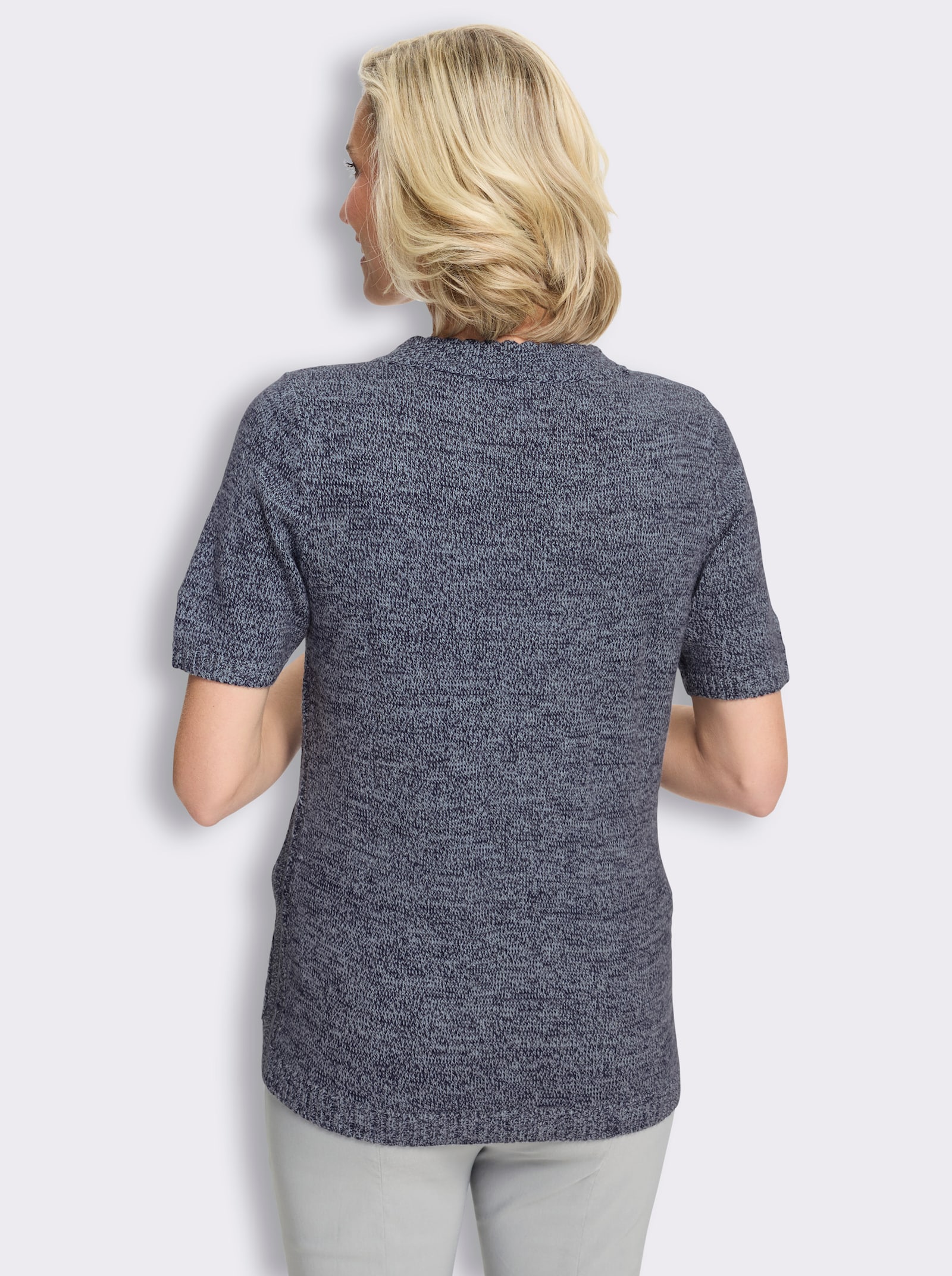 Vest met geschulpte randen - marine/lichtblauw gemêleerd