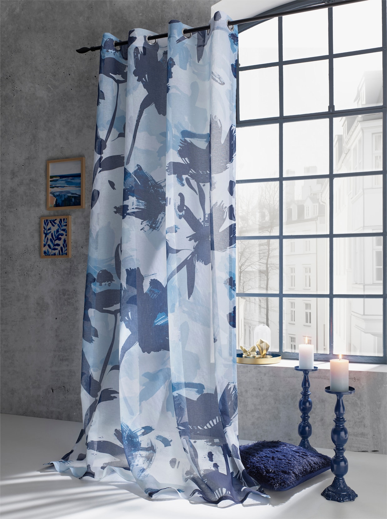 heine home Decoratieve vitrage - wit/blauw