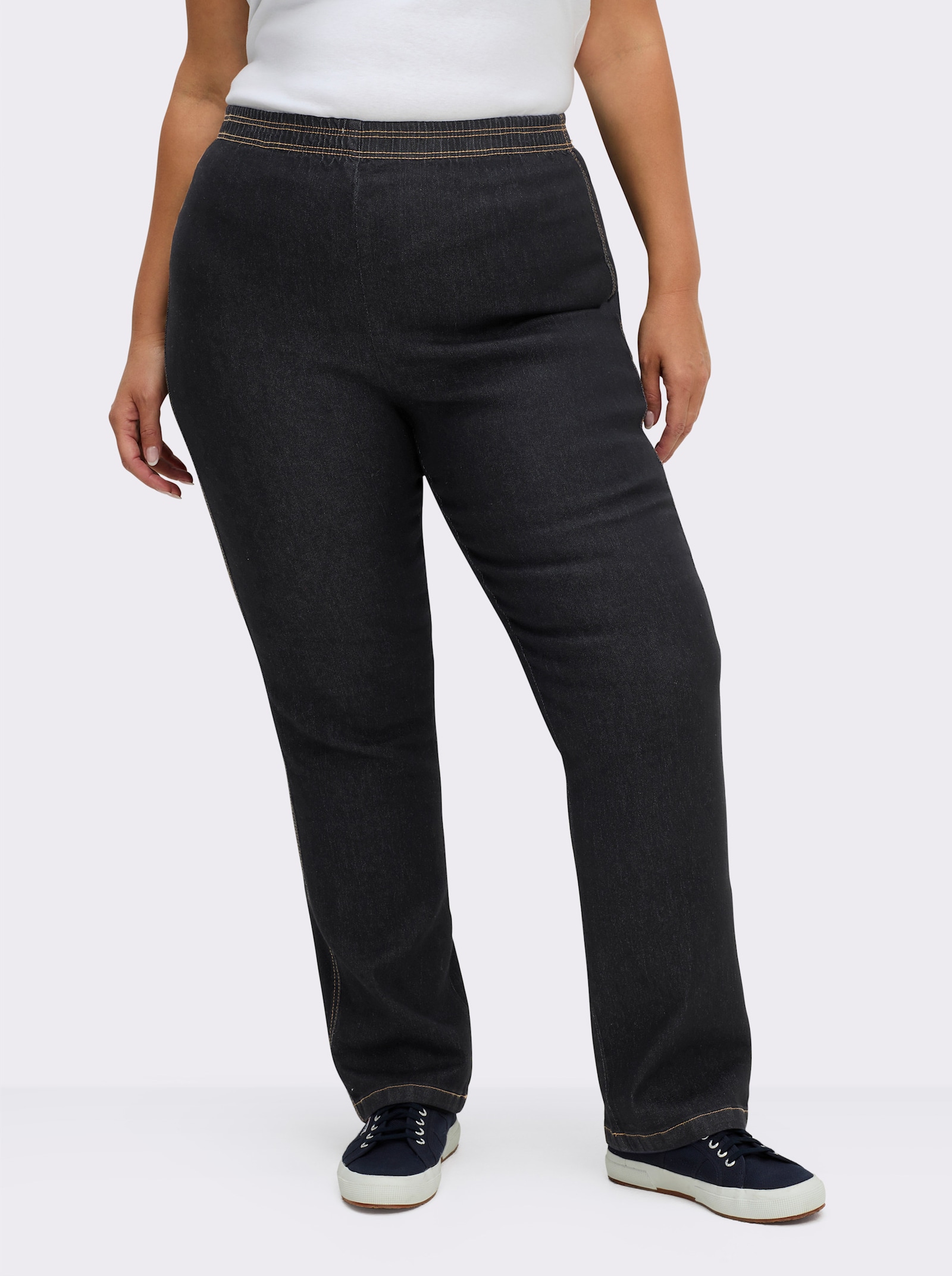 Stretch-Jeans mit Rundum-Dehnbund - black-denim