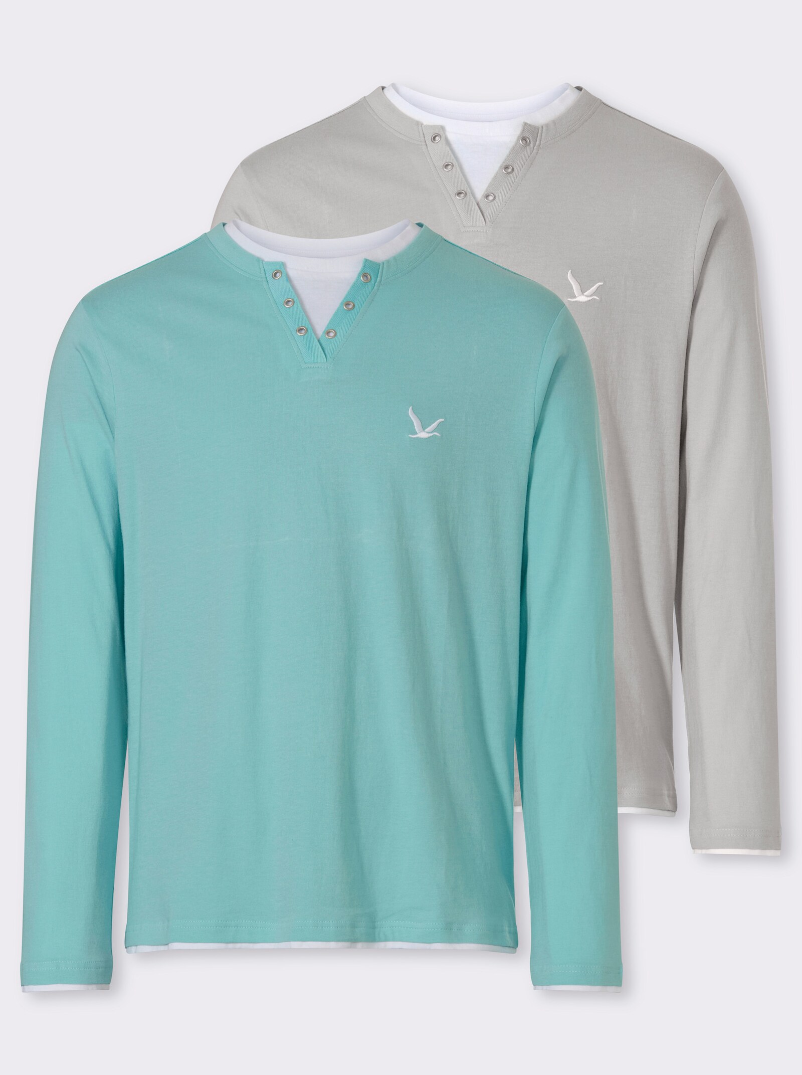 Catamaran Langarmshirt im Doppelpack - mint + hellgrau