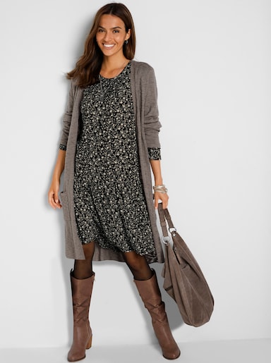 Long-Strickjacke - taupe