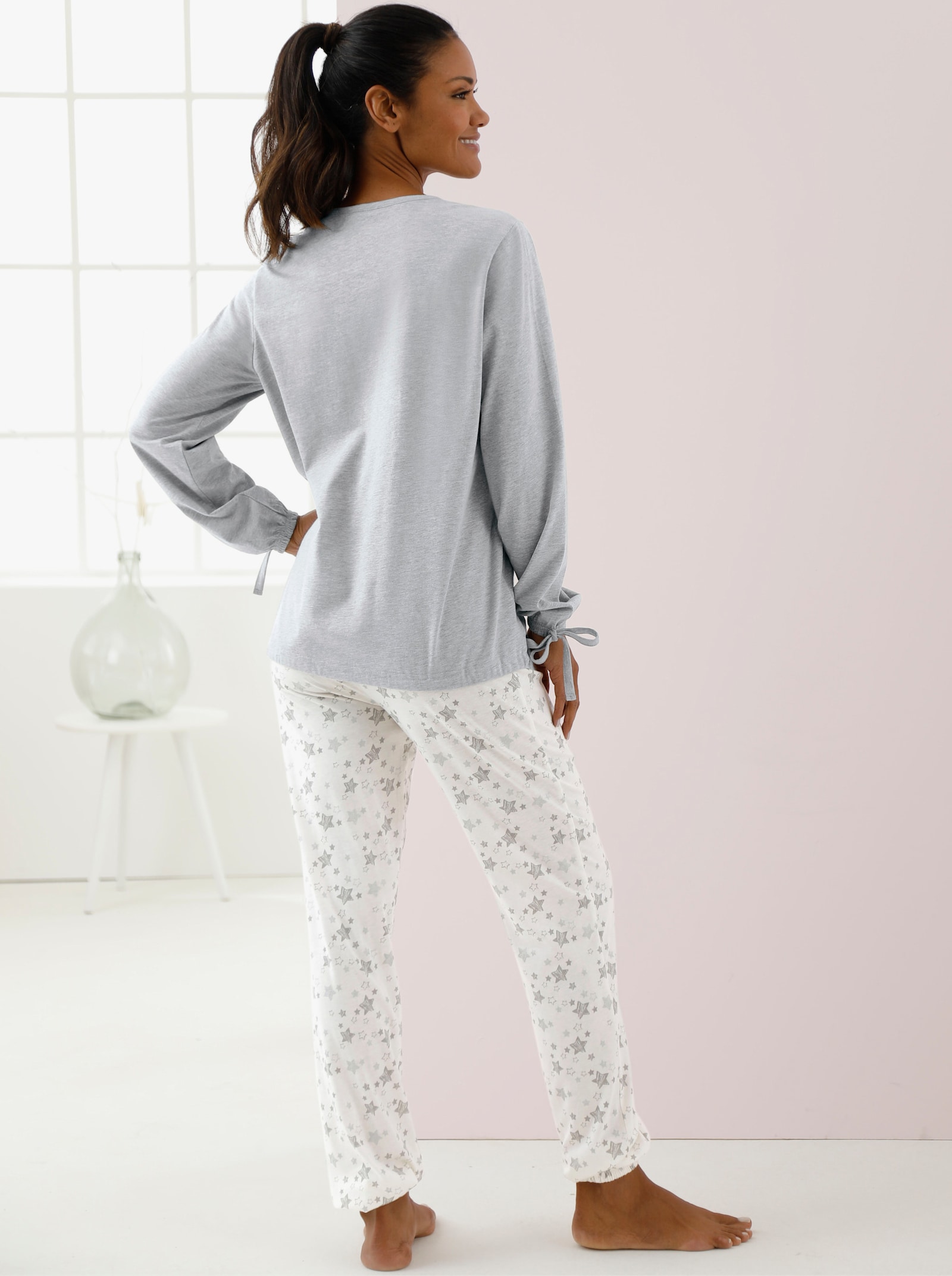 wäschepur Schlafanzug mit Tunnelzug am Saum - ecru-bedruckt