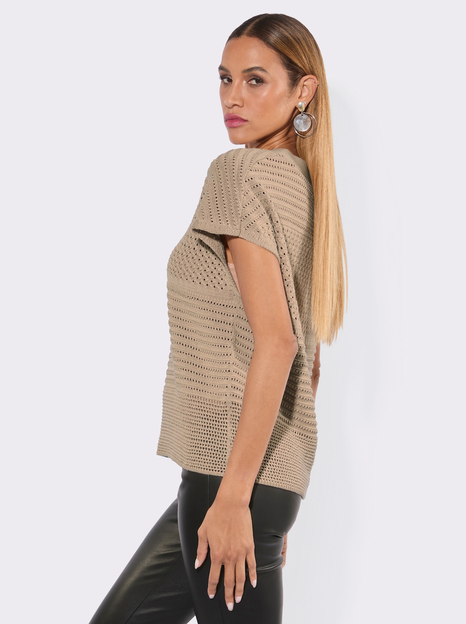 V-Ausschnitt-Pullover im mustermix - beige