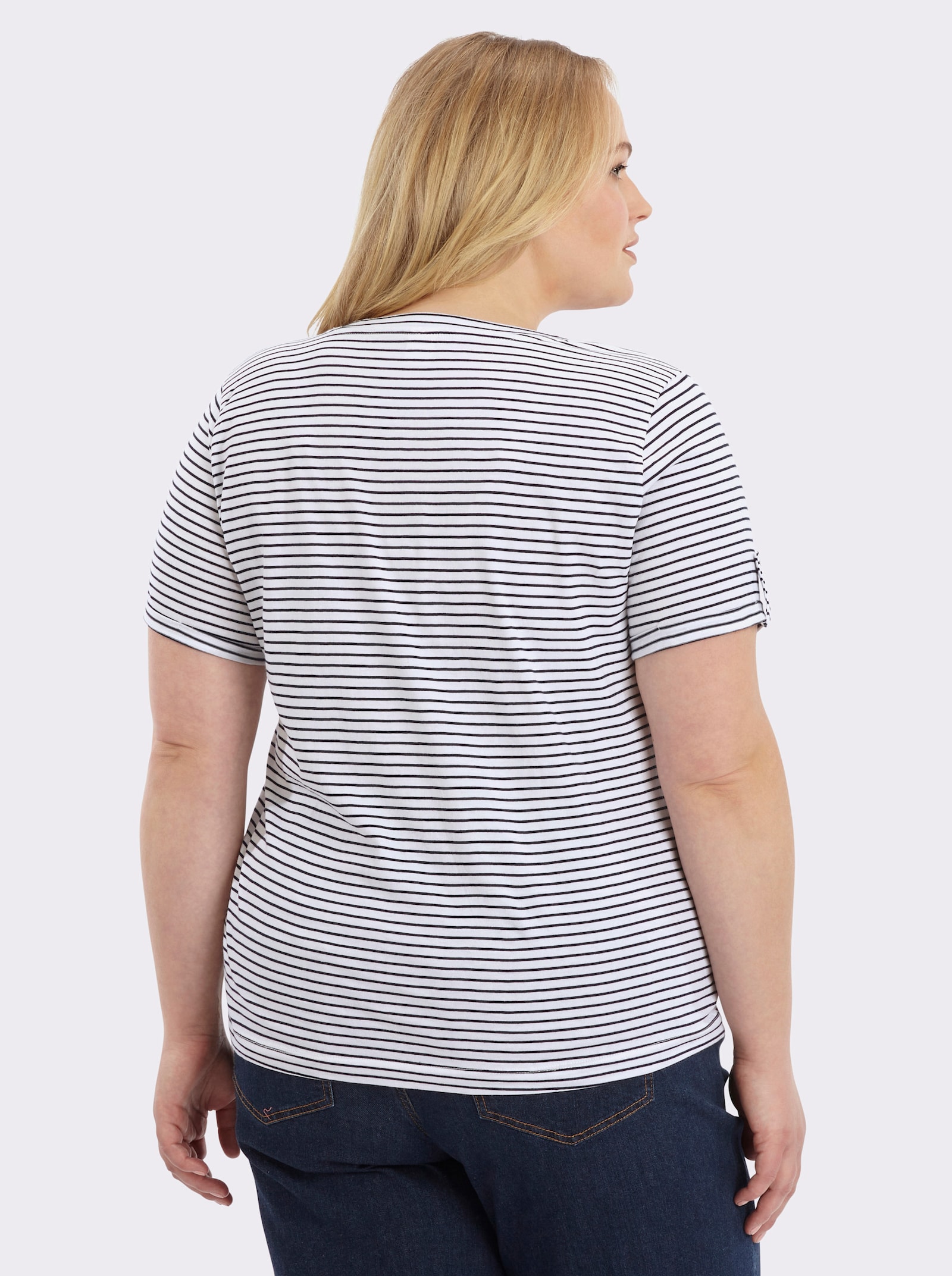 Kurzarmshirt mit fixiertem Ärmel-Aufschlag - marine-geringelt