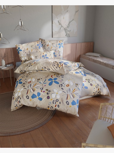 wäschepur Bettwäsche - sand-bleu-bedruckt