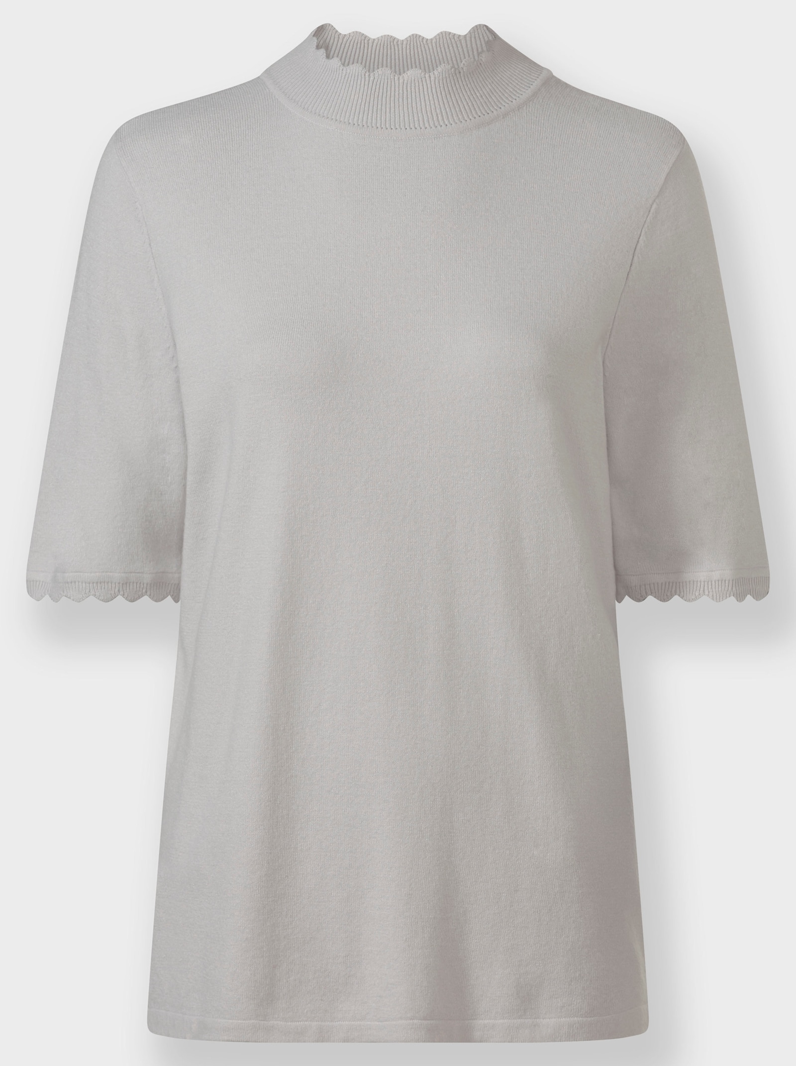 Kurzarmpullover mit Wellenkanten - hellgrau