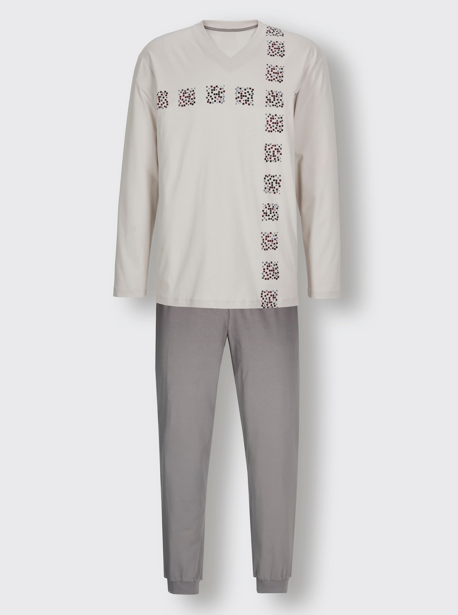 KINGsCLUB Schlafanzug Hose mit Rippbündchen - hellgrau-grau-bedruckt