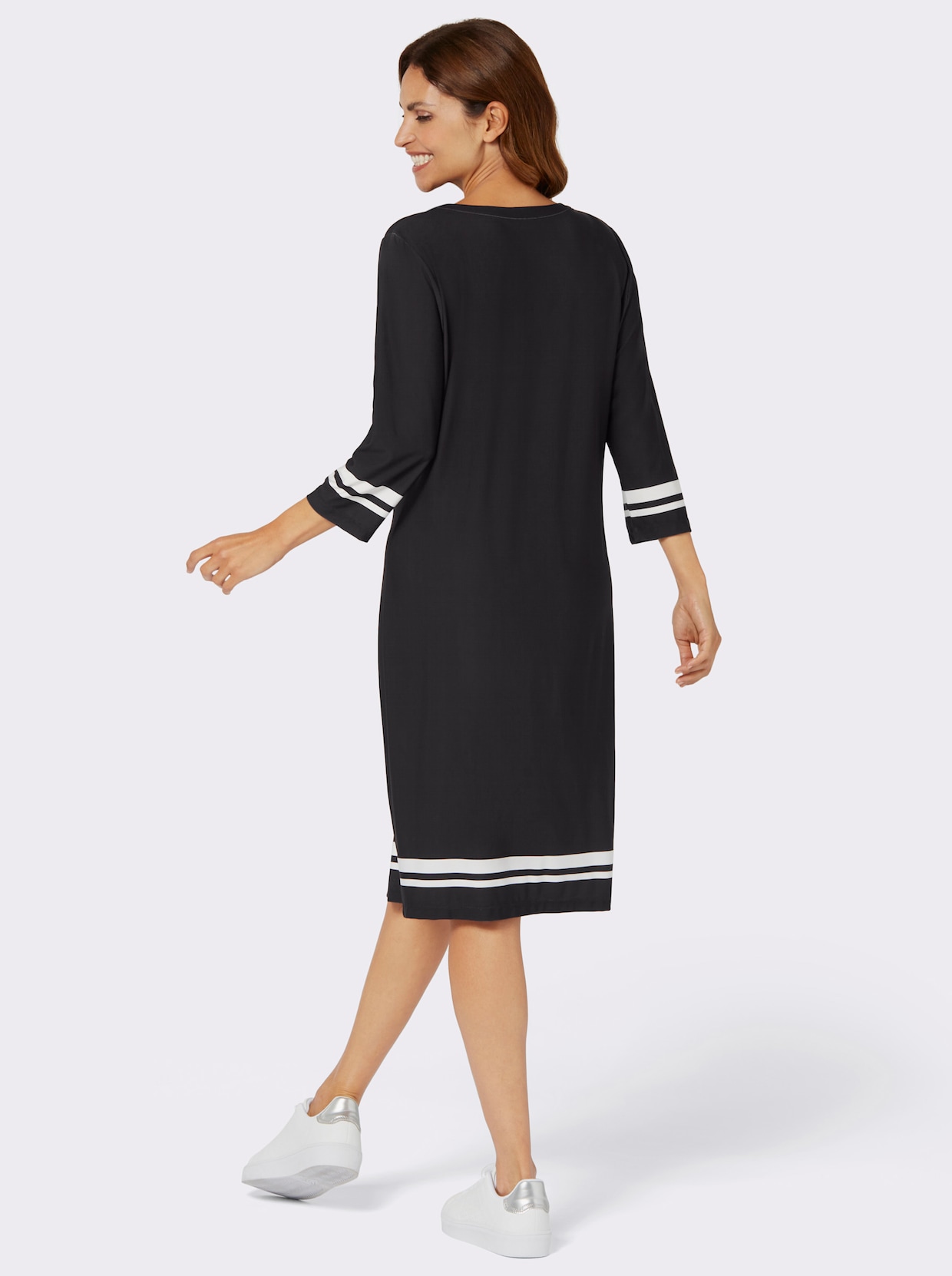 Jersey-Kleid - schwarz-ecru