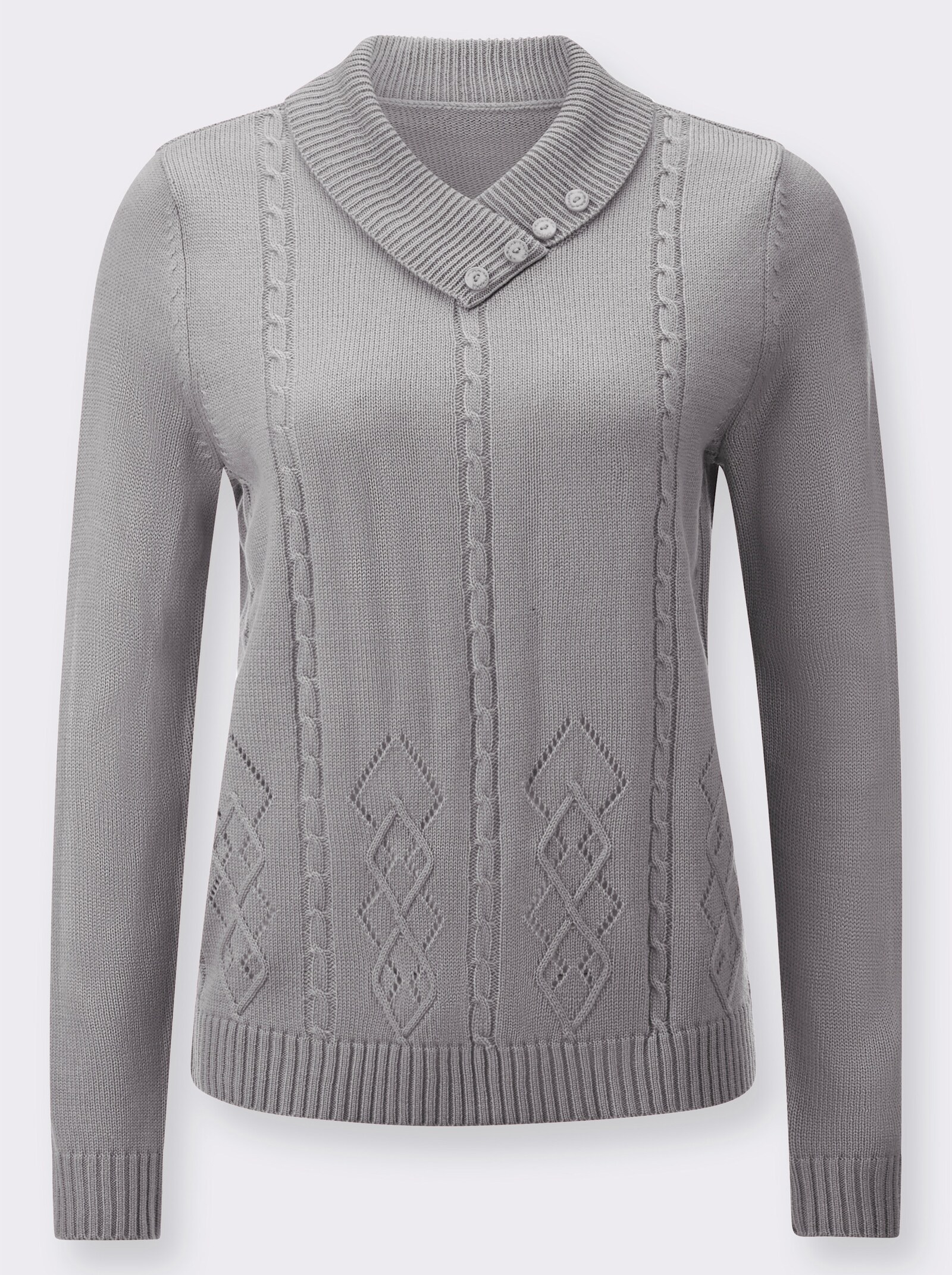 Pullover met V-hals en sierknopen - steengrijs