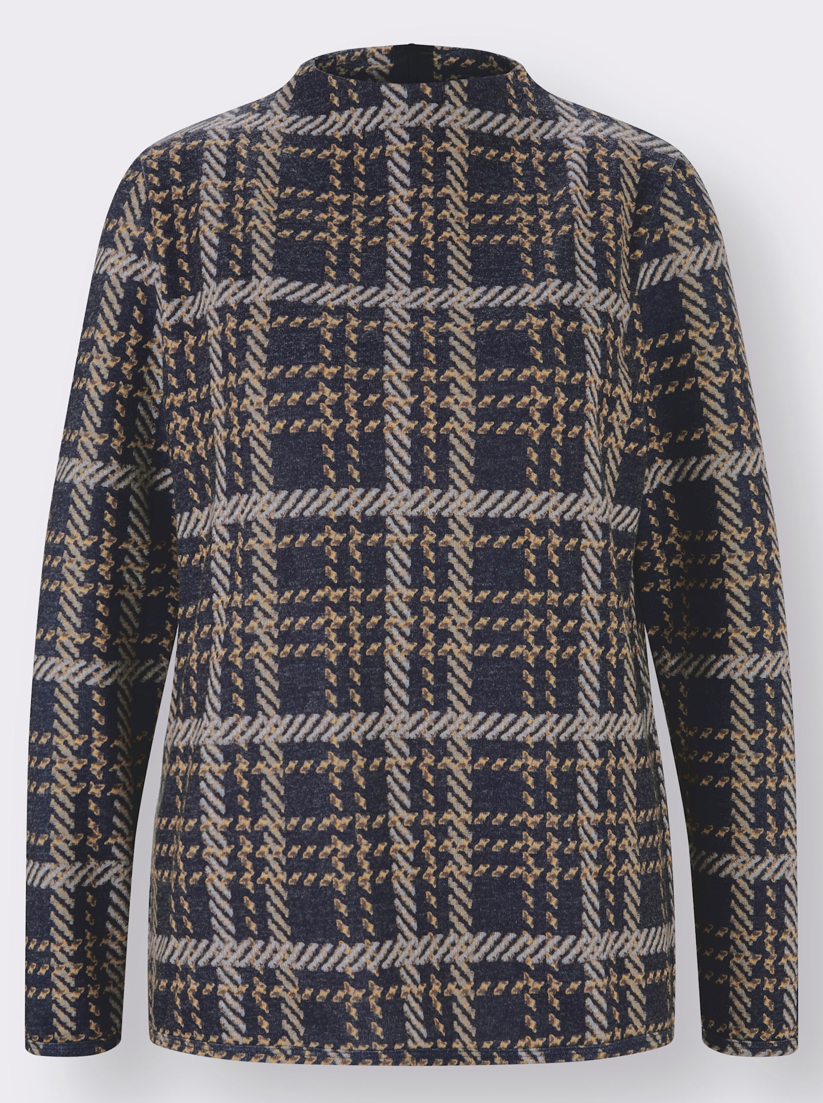 Pull à manches longues avec motif jacquard à carreaux - marine-chocolat à motifs