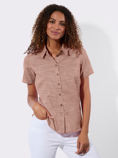 Kurzarm-Bluse - cognac-weiß-gemustert