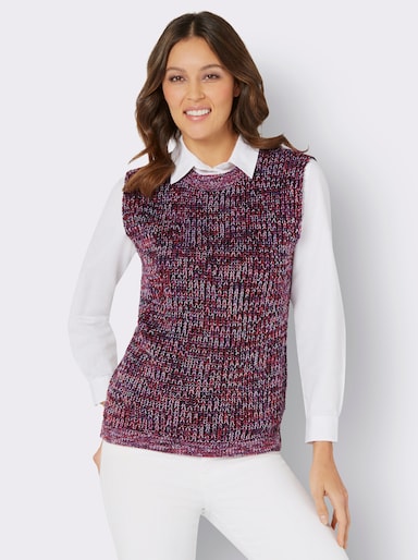 Pullunder mit Strickmuster, Melange-Garn - lila-erdbeere-meliert