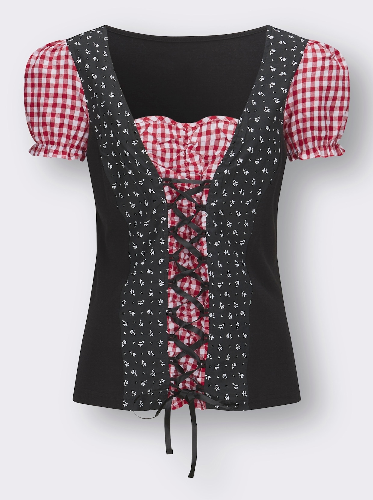 Traditioneel shirt - zwart/rood geprint