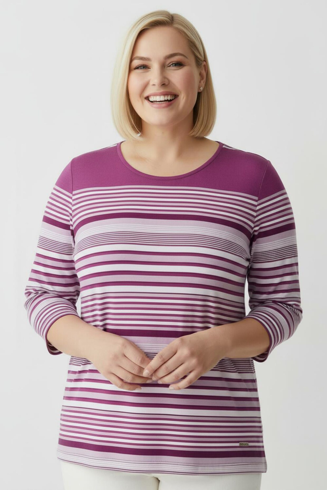 Ringelshirt mit 3/4-Ärmeln - fuchsia-ecru-geringelt