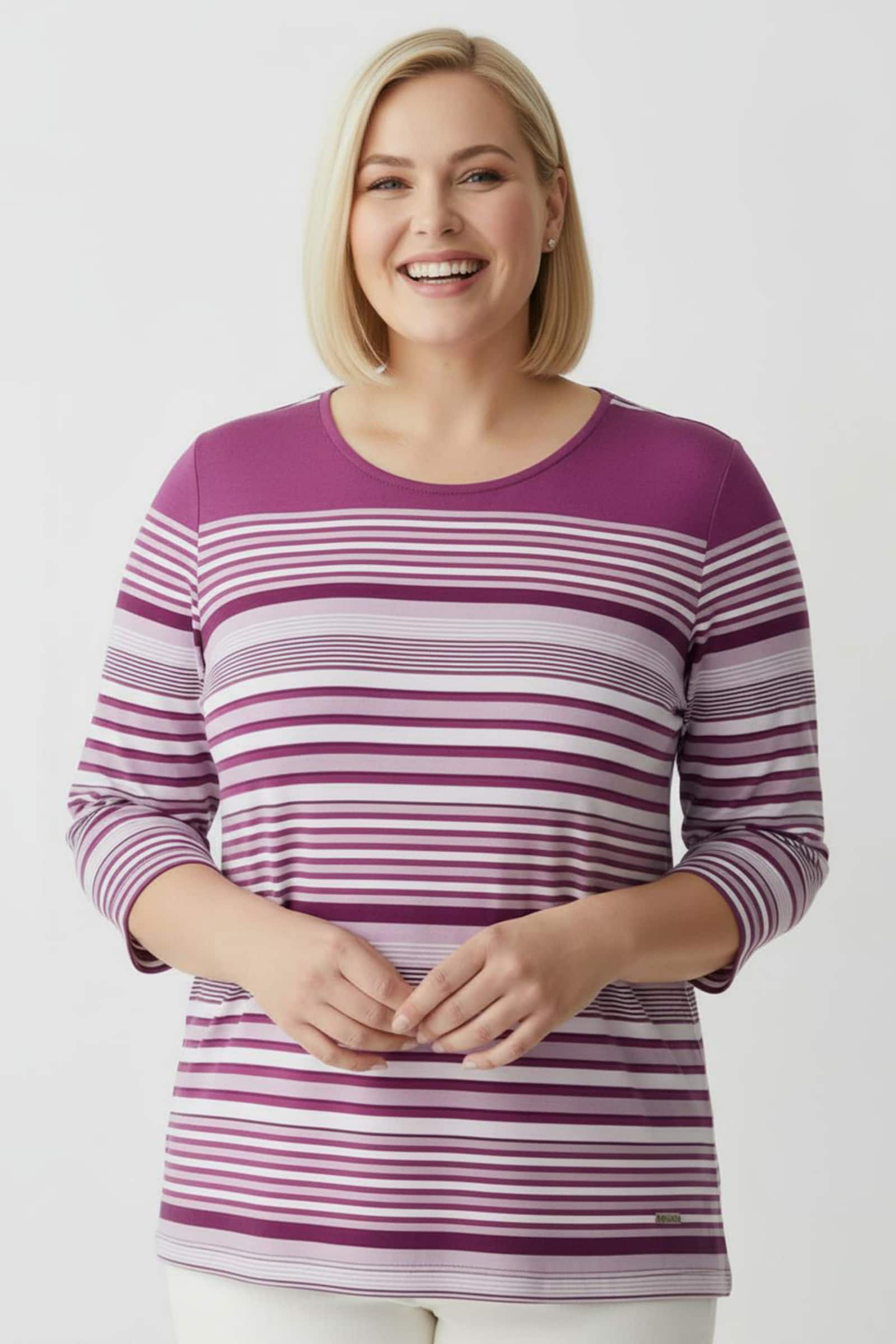 Ringelshirt mit 3/4-Ärmeln - fuchsia-ecru-geringelt