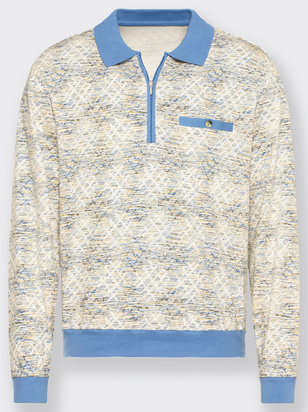 Marco Donati Poloshirt met lange mouwen - middenblauw geprint