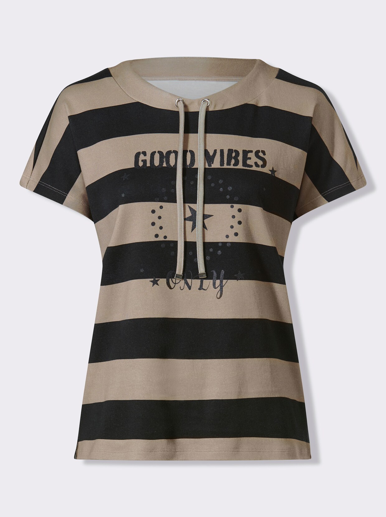 heine T-Shirt - schwarz-sesam-geringelt